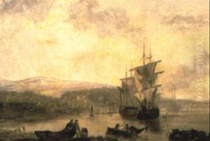 Ships Becalmed In The Mouth Of A River Estuary by James Baker Pyne