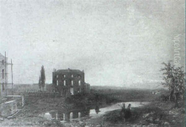 Figures Near A Derelict House In A Landscape - view 1
