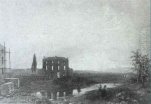Figures Near A Derelict House In A Landscape Figures Near A Derelict House In A Landscape