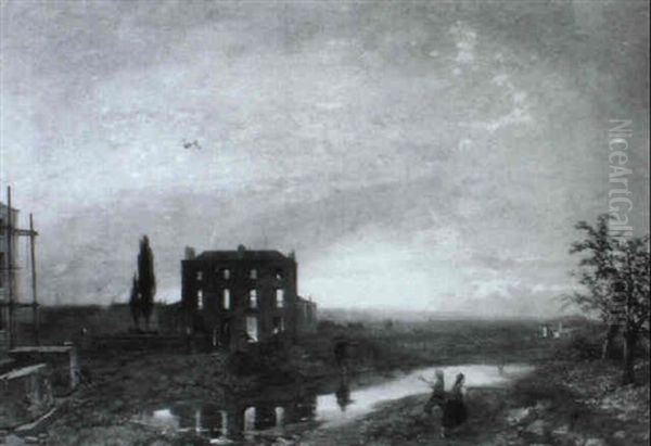 Children Playing Before A Ruined House In Landscape - view 1