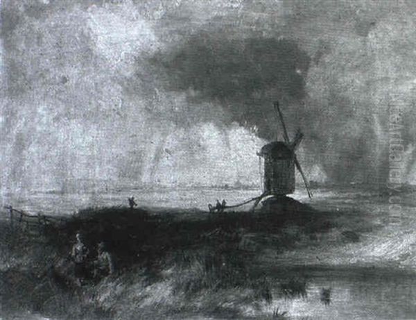 Figures In A Landscape Near A Windmill - view 1