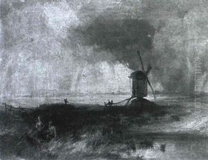 Figures In A Landscape Near A Windmill Figures In A Landscape Near A Windmill