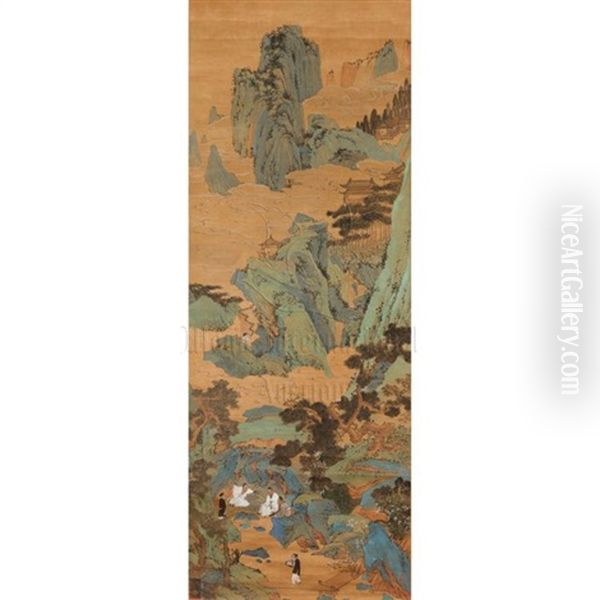 Ink And Color On Silk Painting 'landscape Scenery - view 1