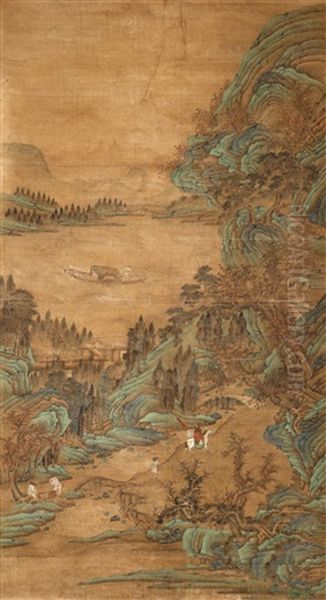 A Mountain And River Scenery With Figures - view 1