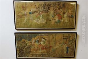 17th Century 2 Pieces Of Chinese Scroll Painting With "qiuying" Seals With Frame