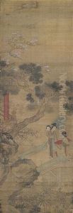Serie Von Zwolf Hangerollen Mit Damen In Einer Gartenszene (series Of 12) by Qiu Ying