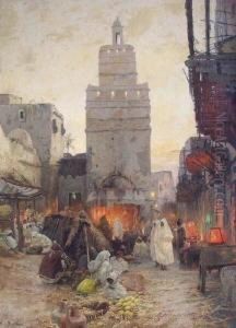 Orientalische Strasenszene Am Abend