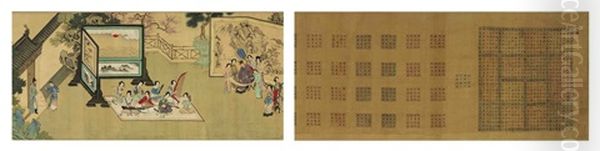 Palindrome And Ladies In Garden Court (+ Calligraphy By Guan Dausheng (attributed), Verso) - view 1