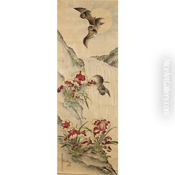 A Chinese Painting Of Bats And Lingzhi - view 1