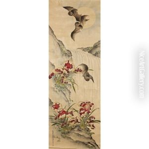 A Chinese Painting Of Bats And Lingzhi A Chinese Painting Of Bats And Lingzhi