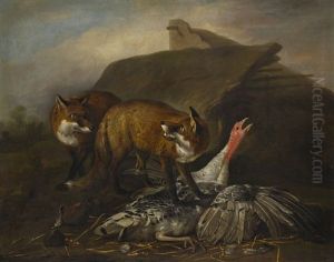 Foxes Attacking A Turkey by Martin Ferdinand Quadal