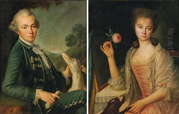 Portrait De Gentilhomme Au Chien Portrait De Dame A La Rose - view 1