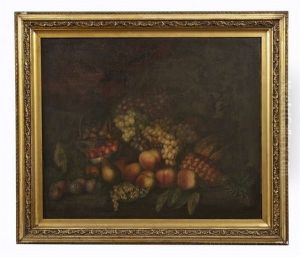 A Still Life Of Grapes And Other Fruit With Baskets And A Chinese Bowl On A Ledge