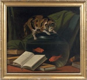 Nature Morte Au Chat Et Poissons by Martin Ferdinand Quadal