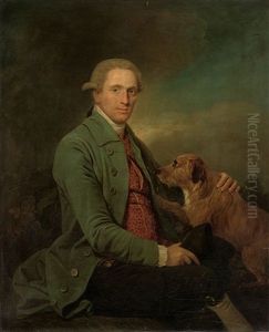 Portrait Of A Gentleman In A Blue Coat And Red Waistcoat, With His Dog In A Landscape by Martin Ferdinand Quadal