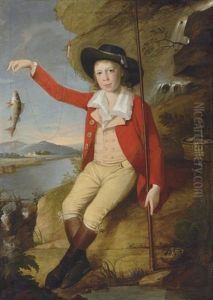 Portrait Of A Boy, Holding A Fishing Rod by Martin Ferdinand Quadal