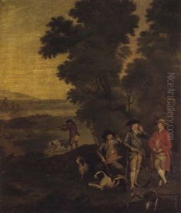 Elegante Jagdgesellschaft Mit Hunden Am Waldesrand by Martin Ferdinand Quadal