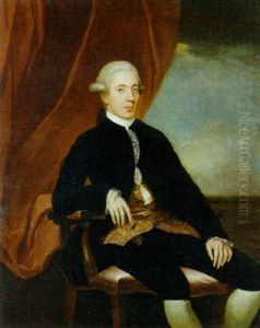 Portrait Of A Gentleman Before A Draped Curtain, A Landscape Beyond