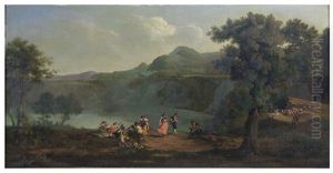 Italian Landscape With Picnicking Groups by Carl Max Gerlach Quaedvlieg