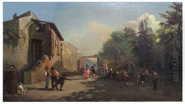 Village Scene With Bocce Players - view 1