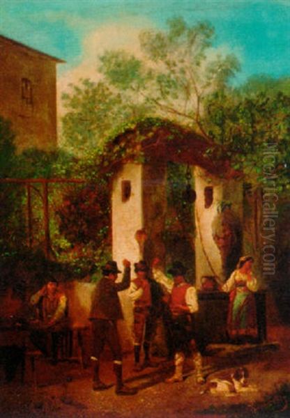 Figures Sporting Before A Well - view 1