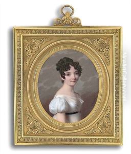 A Young Lady, In White Off-the-shoulders Dress With Short Puffed Sleeves, Black Belt With Gold Clasp, Upswept Dark Hair Dressed In Ringlets by Ferdinando Paul Louis Quaglia