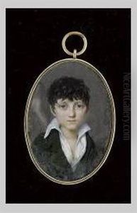 Young Boy Wearing Dark Green Coat Over White Shirt And Waistcoat by Ferdinando Paul Louis Quaglia