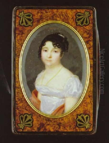 Portrait Of A Noblewoman, In White Dree With Lace Neckline And Satin Waistband, A Gold Chain Around Her Neck - view 1
