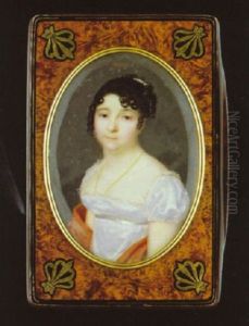 Portrait Of A Noblewoman, In White Dree With Lace Neckline And Satin Waistband, A Gold Chain Around Her Neck