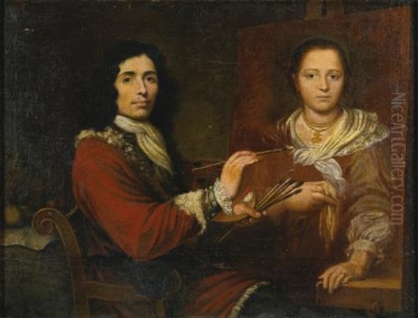 Self Portrait Of The Artist Painting His Wife - view 1