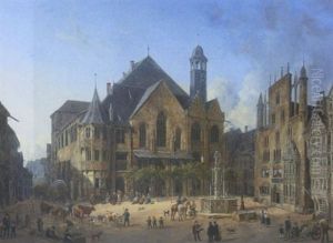 Hildesheim: Blick Auf Den Altstadter Markt Mit Dem Rathaus Und Davor Dem Rolandsbrunnen