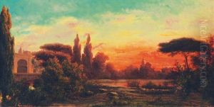 Mediterranean Landscape At Sunset by Eugen Quaglio