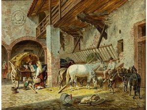 Ansicht Eines Italienischen Gehofts Mit Stallungen, Personen, Pferd Und Eseln by Franz Quaglio