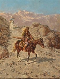 Caucasian Horsemen In The Mountains by Franz Quaglio