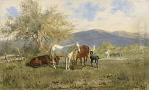 Sommerliche Voralpenlandschaft Mit Pferden Auf Der Weide by Franz Quaglio