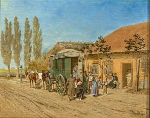 Vierspannige Kutsche Halt An Einer Relaisstation Auf Dem Land by Franz Quaglio