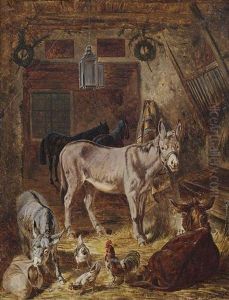 Bauerliches Stallinterieur Mit Eseln Und Pferden by Franz Quaglio