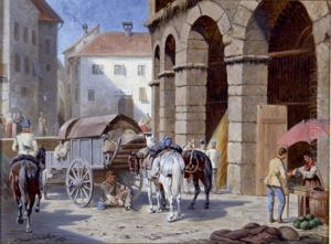 Rastende Soldaten In Einer Alten Stadt by Franz Quaglio