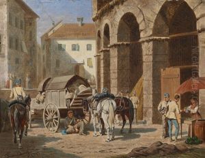 Rastende Soldaten Im Stadtinneren (verona?) by Franz Quaglio