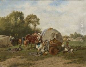 Marketenderin Beim Futtern Einer Stute Im Feldlager by Franz Quaglio