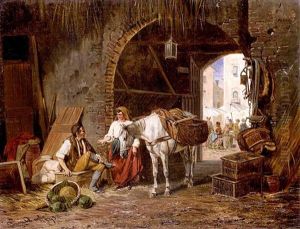 Italienische Marktszene, Im Vordergrund Bauernpaar