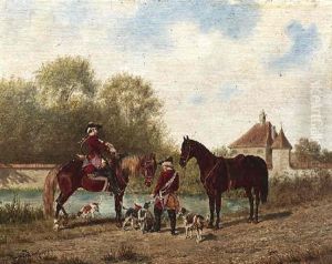 Zwei Reiter Mit Ihren Jagdhunden Zwei Reiter Mit Ihren Jagdhunden