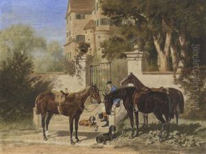 Pferdeknecht Mit Drei Reitpferden by Franz Quaglio
