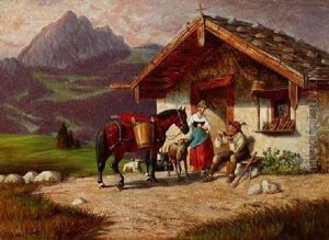 Gesprach Vor Der Almhutte by Franz Quaglio