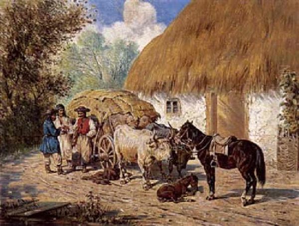 Ungarische Bauern Mit Einem Ochsenfuhrwerk - view 1