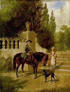 Reiter Und Kammerzofe Vor Parklandschaft