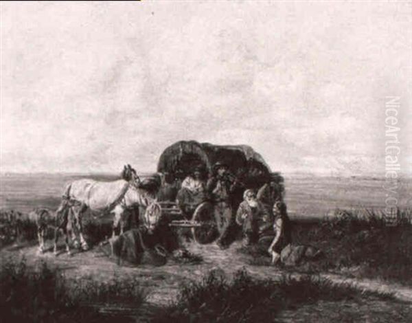 Zigeunerfuhrwerk, Bei Der Rast In Der Puszta - view 1