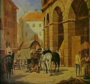 Italienische Strassenszene Mit Soldaten by Franz Quaglio