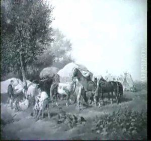Soldaten Im Feldlager, Rechts Pferde Vor Den Zelten by Franz Quaglio