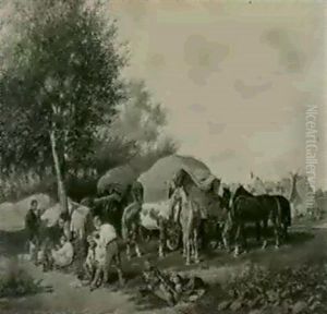 Im Biwak Ruhen Soldaten Vor Zelten Und Pferdefuhrwerken by Franz Quaglio